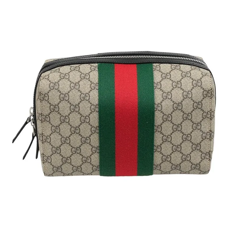 GUCCI Canvas With Leather Clutch, Toiletry Bag, Storage Bag, Makeup Bag Women's Ebony-2