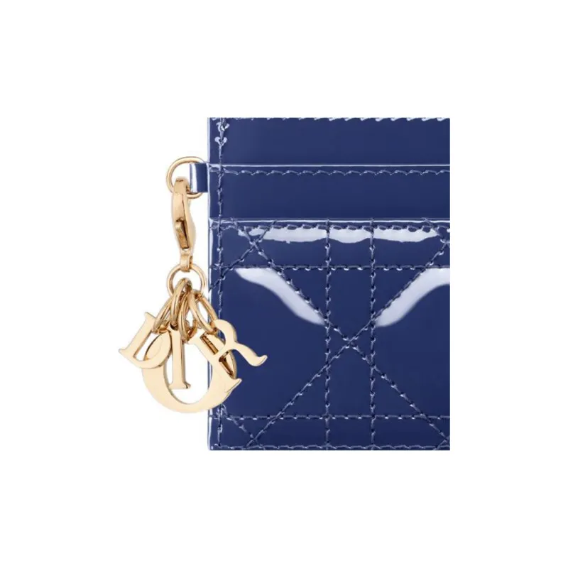 DIOR Lady Dior Patent Leather Calfskin Wallet Card Holder Card Holder Regular Women's Royal Blue-3