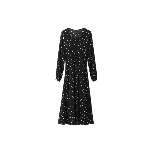 NINI WEST Long-Sleeved Dresses Women's Black Background With White Dots