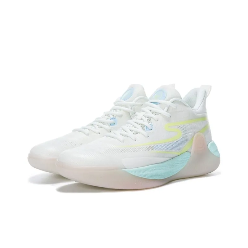 Erke Cushioned Slip Resistant Abrasion Resistant Breathable Mid Top Basketball Shoes Men's White Yellow-2
