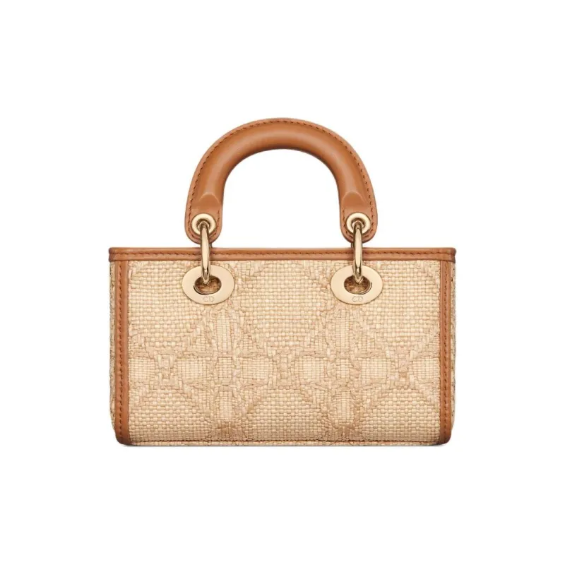 DIOR Lady D-JOY Raffia Grass Shoulder Bag Crossbody Bag Handbag Extra Mini Women's Natural-3