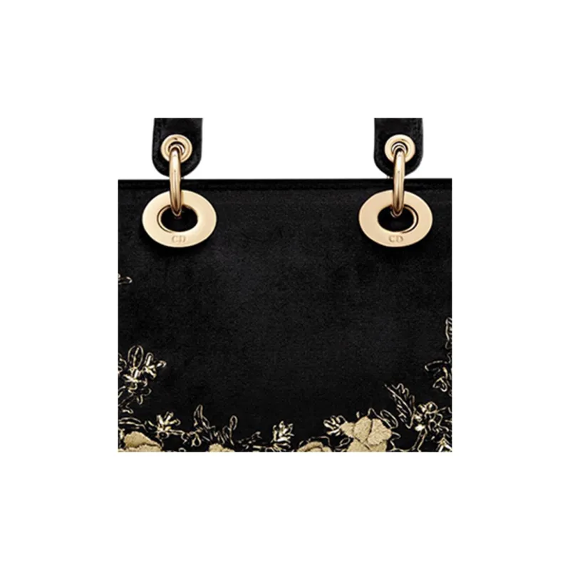 DIOR Lady D-JOY Velvet Daisie Bag Shoulder Bag Crossbody Bag Handbag Medium Size Women's Black-6
