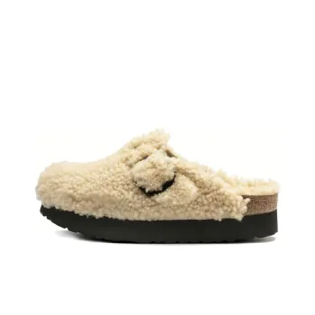 Birkenstock Boston Big Buckle Platform Shearling Teddy Eggshell