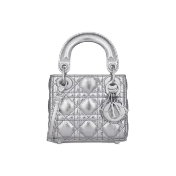 DIOR Lady Dior Wrinkled Cow Leather Shoulder Bag Crossbody Bag Handbag Extra Mini Women's Silver