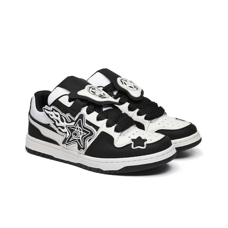 Angelmi Wear Resistant Low Top Skateboard Shoes Unisex Black White-2