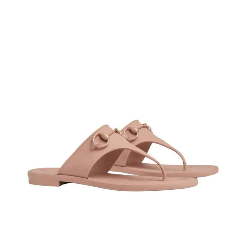 GUCCI Horsebit Rubber Sole Flip Flops Women's Pink-1