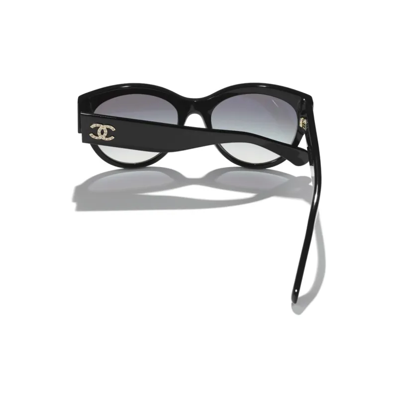 CHANEL Oval Sunglasses Women's Black-3