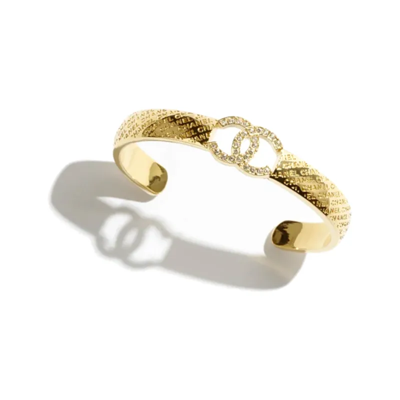 CHANEL Metal, Rhinestone Bangles Women's Gold-1