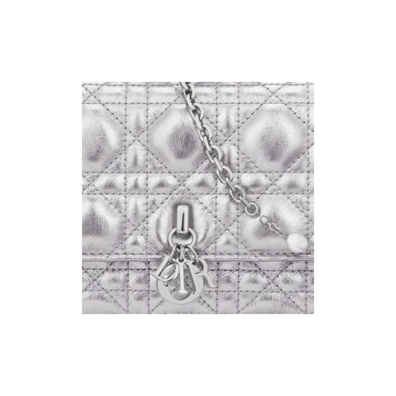 DIOR Pleated Cow Leather Shoulder Bag Crossbody Bag Handbag Mini Women's Silver-5