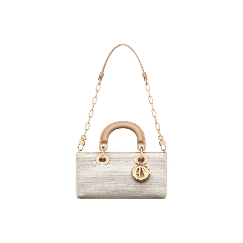 DIOR Lady D-JOY Embroidered Canvas Shoulder Bag Crossbody Bag Handbag Small Size Women's Light Brown-1