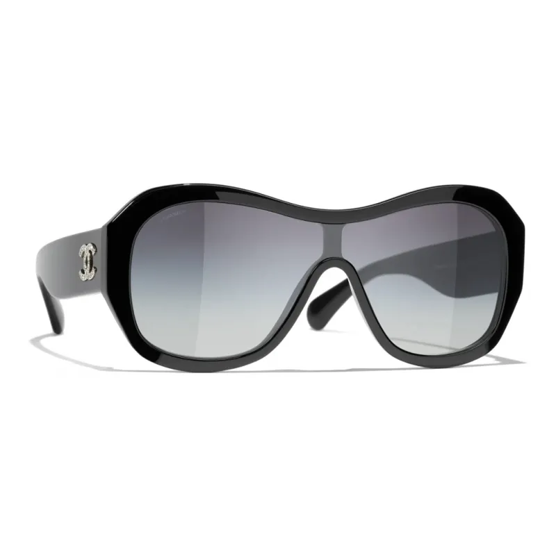 CHANEL Acetate Irregular Shape Sunglasses Women's Black-1