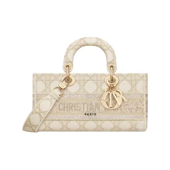 DIOR Lady D-JOY Rattan Embroidery Shoulder Bag Crossbody Bag Handbag Medium Size Women's Light Brown