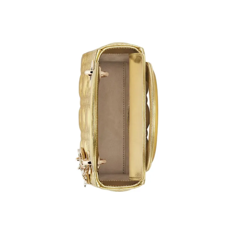 DIOR Lady Dior Wrinkled Calfskin Shoulder Bag Crossbody Bag Handbag Mini Women's Gold-4