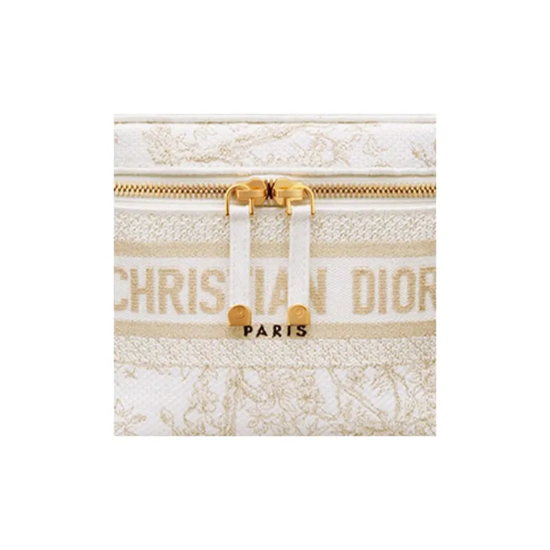 DIOR DiorTravel Fabric Toiletry Bag Portable One Shoulder Crossbody Makeup Bag Small Size Women's White/Light Gold-6
