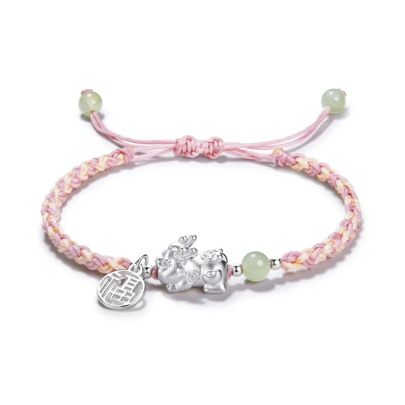 Far Mountain Joe Sterling Silver Hetian Jade Bracelets Unisex Pale Greenish White Jade-1