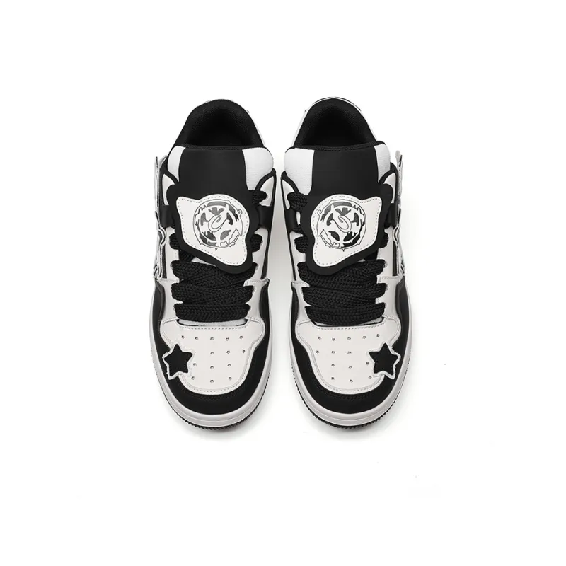 Angelmi Wear Resistant Low Top Skateboard Shoes Unisex Black White-3