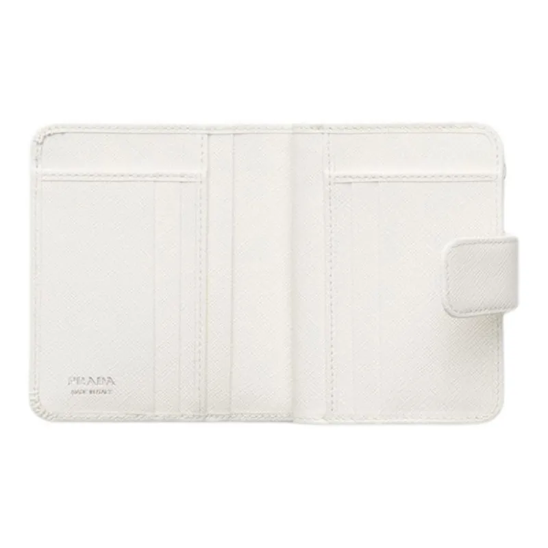 PRADA Saffiano Leather Wallet Small Size Women's White-3