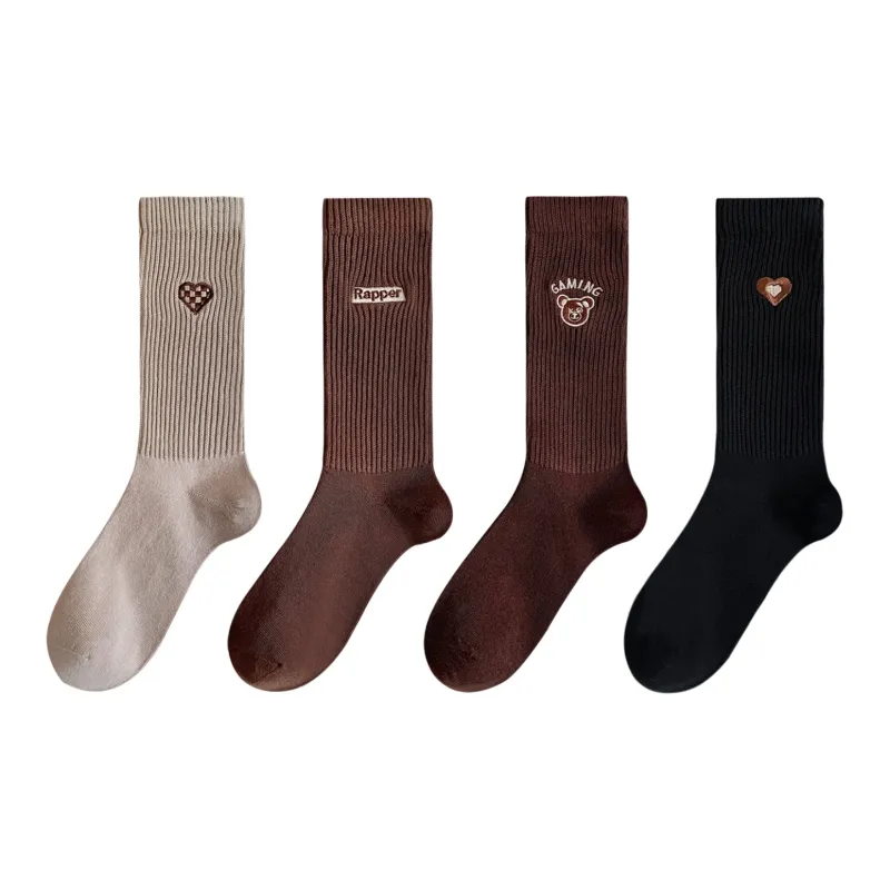 XXLLG Spring And Fall Mid Calf Socks Women's 4 Pack-5
