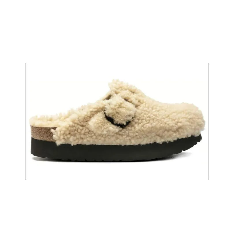 Birkenstock Boston Big Buckle Platform Shearling Teddy Eggshell-1
