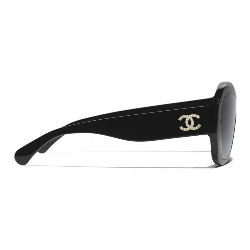 CHANEL Acetate Irregular Shape Sunglasses Women's Black-3