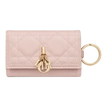 DIOR Lady Dior Lambskin Key Pouch Women's Pink