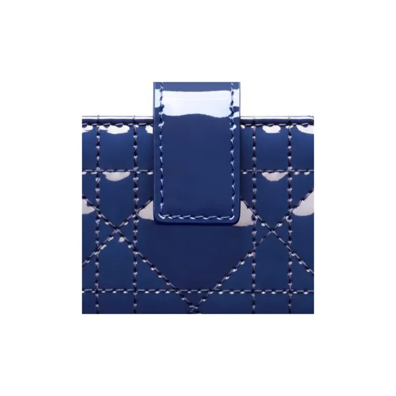 DIOR Lady Dior Patent Leather Calfskin Card Clip Card Holder Women's Royal Blue-4