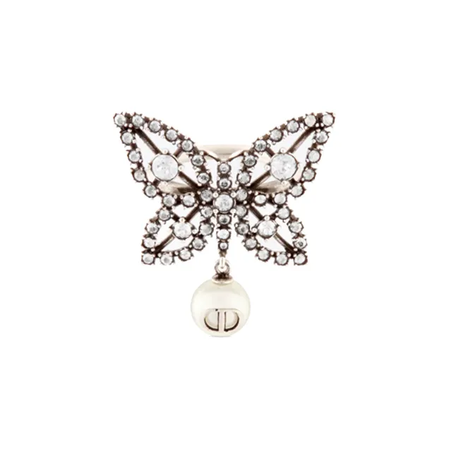 DIOR Resin, Pearl, Crystal, Metal Rings Women's Silver-1