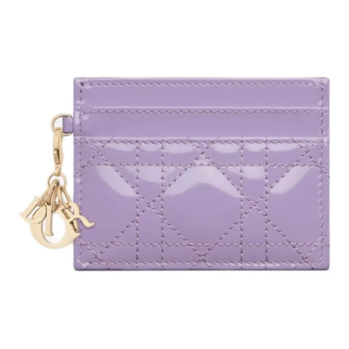 DIOR Lady Dior Patent Leather Calfskin Money Clip Card Holder Card Case Women's Light Purple-0