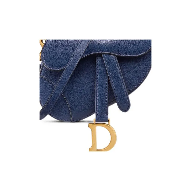 DIOR Saddle Goatskin Saddle Bag Shoulder Bag Crossbody Bag Handbag Mini Women's Blue-5