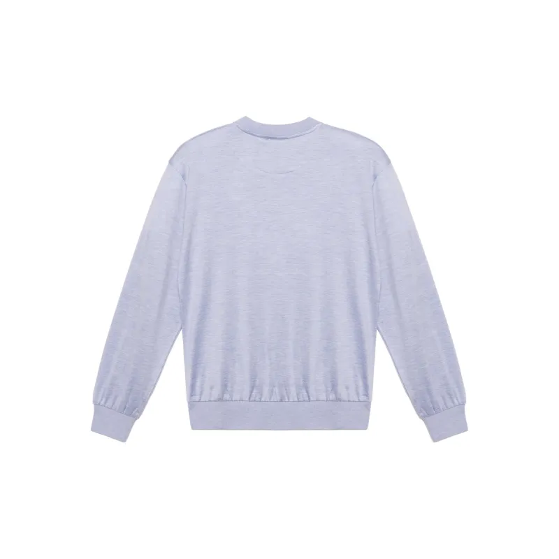 Burberry Long Sleeve Monogram Motif Silk Cotton Top Light Blue-1