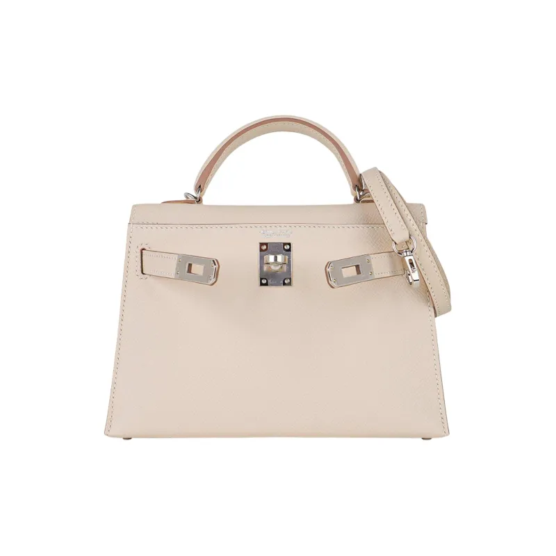 HERMES Mini Kelly Epsom Leather Kelly Bag Shoulder Bag Crossbody Bag Handbag Women's 10 Craie Milkshake White-4