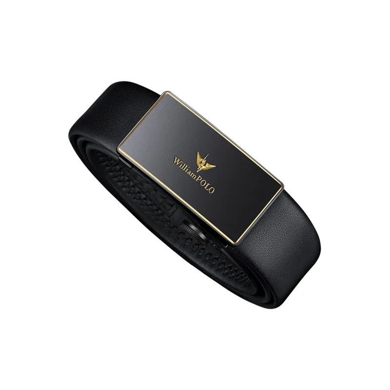 WilliamPOLO Top Grain Cow Leather Leather Belts Men's Gold 3.4cm Wide-3