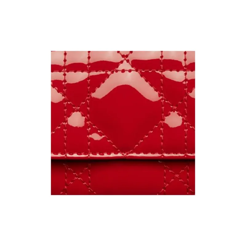 DIOR Lady Dior Patent Leather Calfskin Wallet Women's Red-4