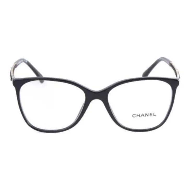 CHANEL Acetate Oval Eyeglass Frames Women's Black-0