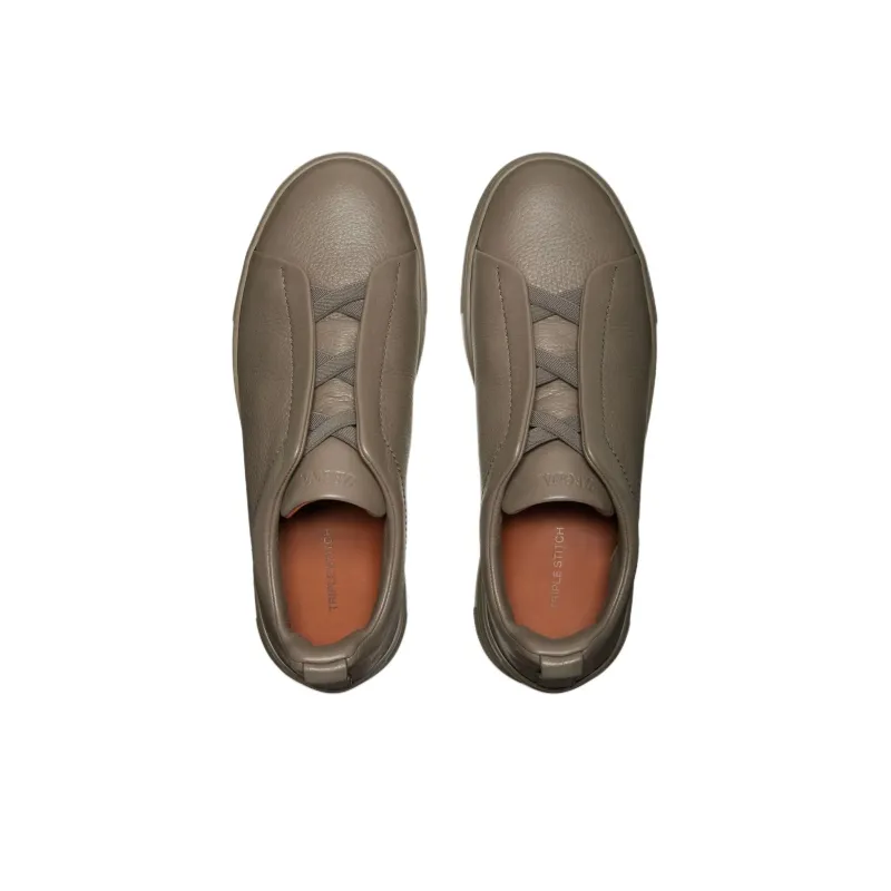 Zegna Triple Stitch Low Top Skateboard Shoes Men's Taupe-3
