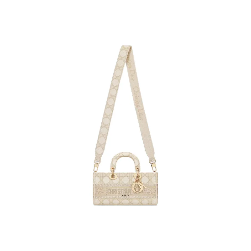 DIOR Lady D-JOY Rattan Embroidery Shoulder Bag Crossbody Bag Handbag Medium Size Women's Light Brown-1