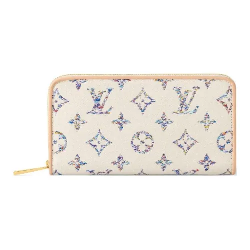 LOUIS VUITTON Zippy Leather Wallet Women's Light Brown & White