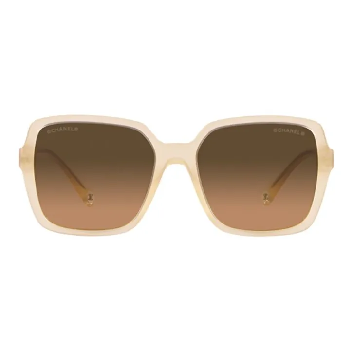 CHANEL Irregular Shape Sunglasses Unisex Beige-2