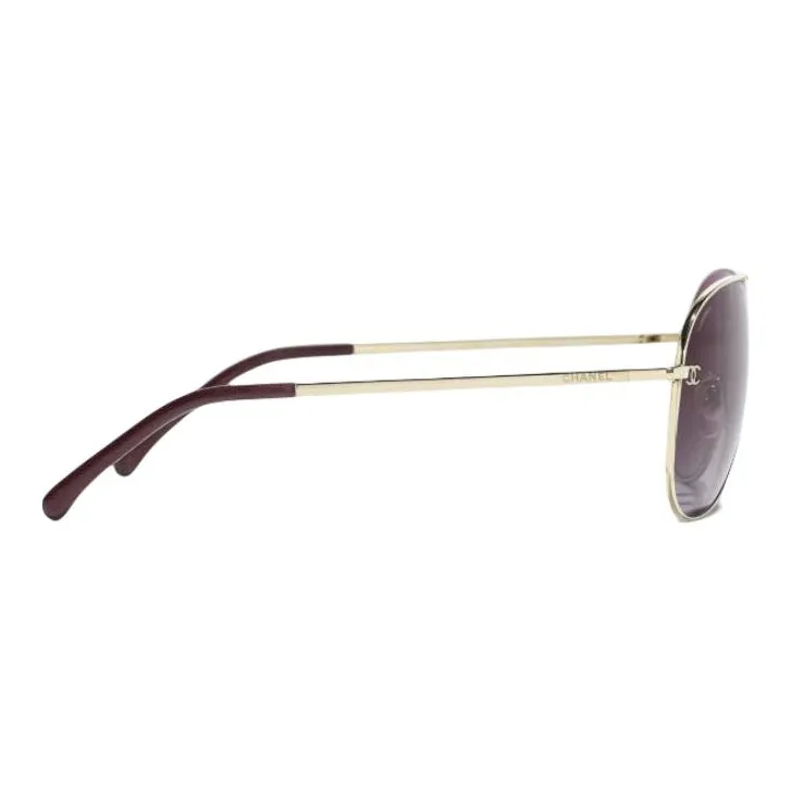 CHANEL Titanium Alloy Calfskin Aviator Sunglasses Women's Gold-2