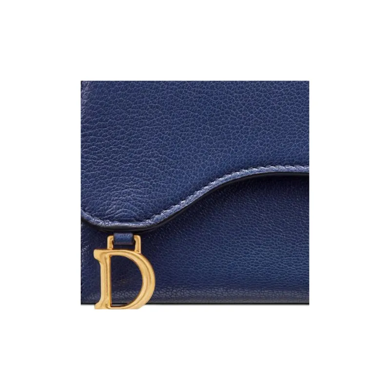 DIOR Saddle Sheepskin Wallet Women's Blue-4