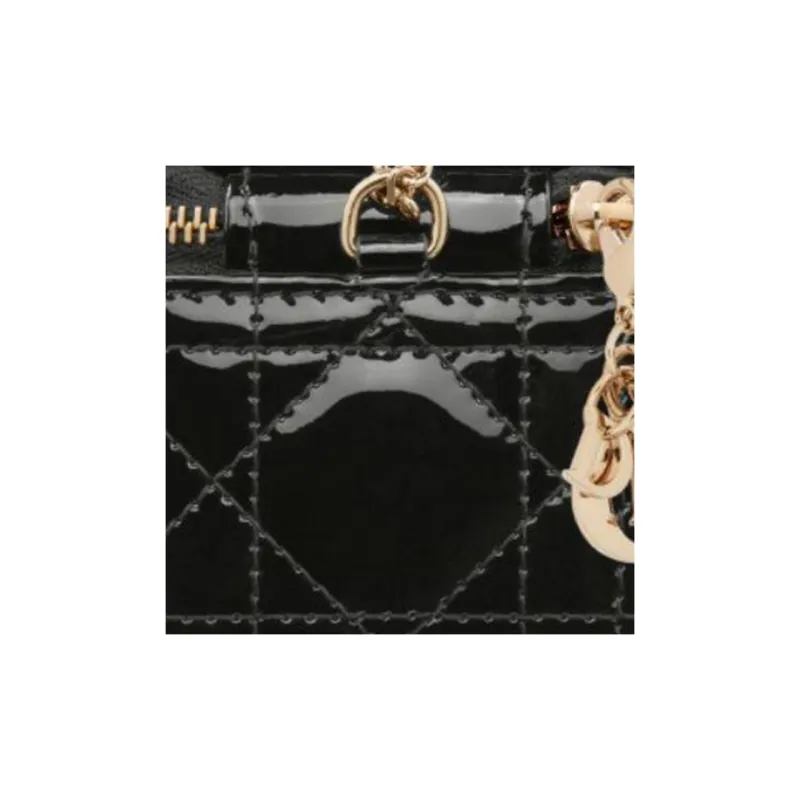 DIOR Patent Leather Cowhide Clutch Extra Mini Women's Black-4