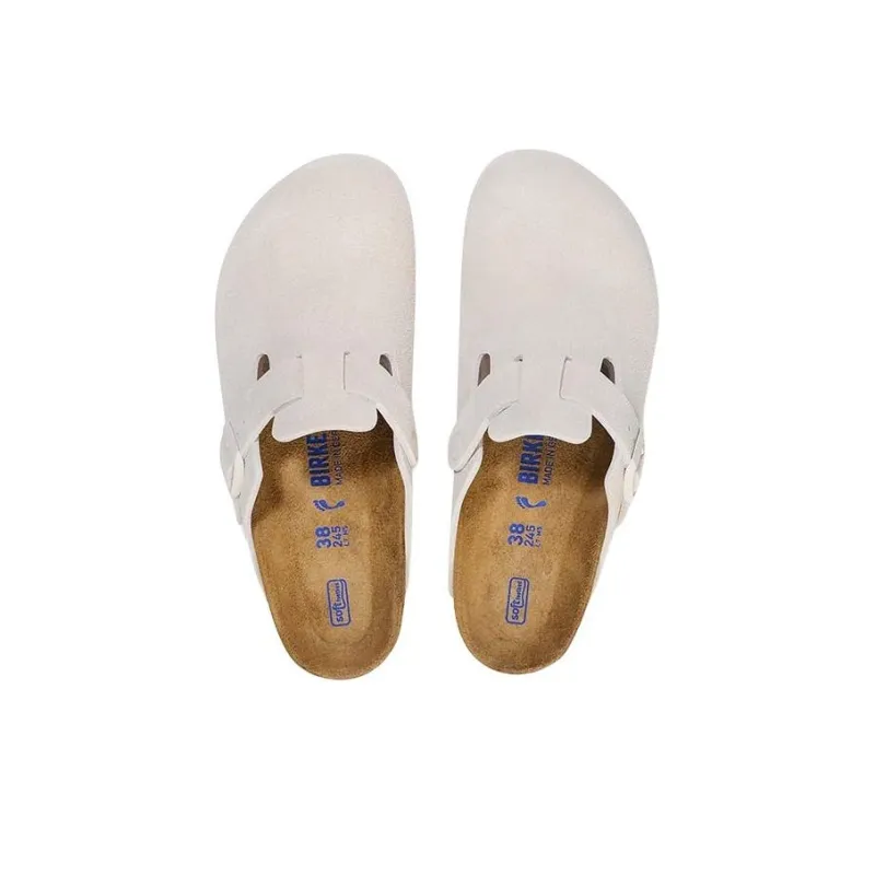 Birkenstock Boston Soft Footbed Suede Leather Narrow 'Antique White'-3