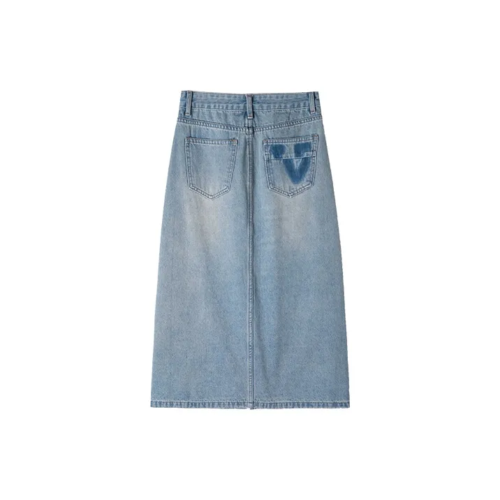 HIPPIEMISS Denim Long Skirt Women's Vintage Blue-10