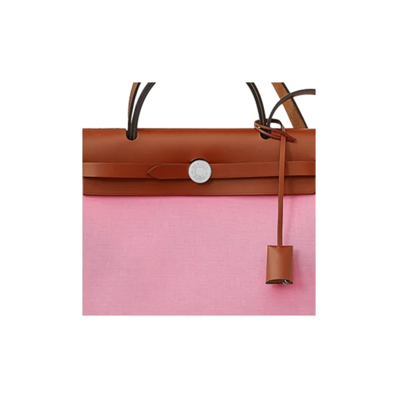 HERMES Herbag Zip Canvas Cowhide Crossbody Bag Women's Pink-4