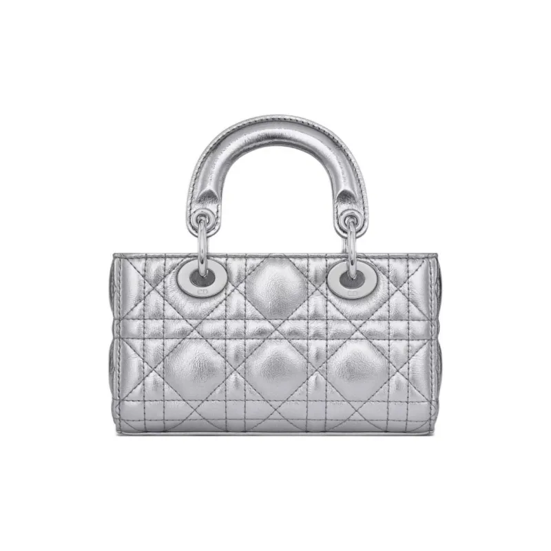 DIOR Lady D-JOY Pleated Cow Leather Shoulder Bag Crossbody Bag Handbag Extra Mini Women's Silver-4