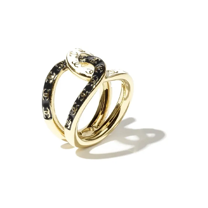 CHANEL Metal Rings Women's Black White-2