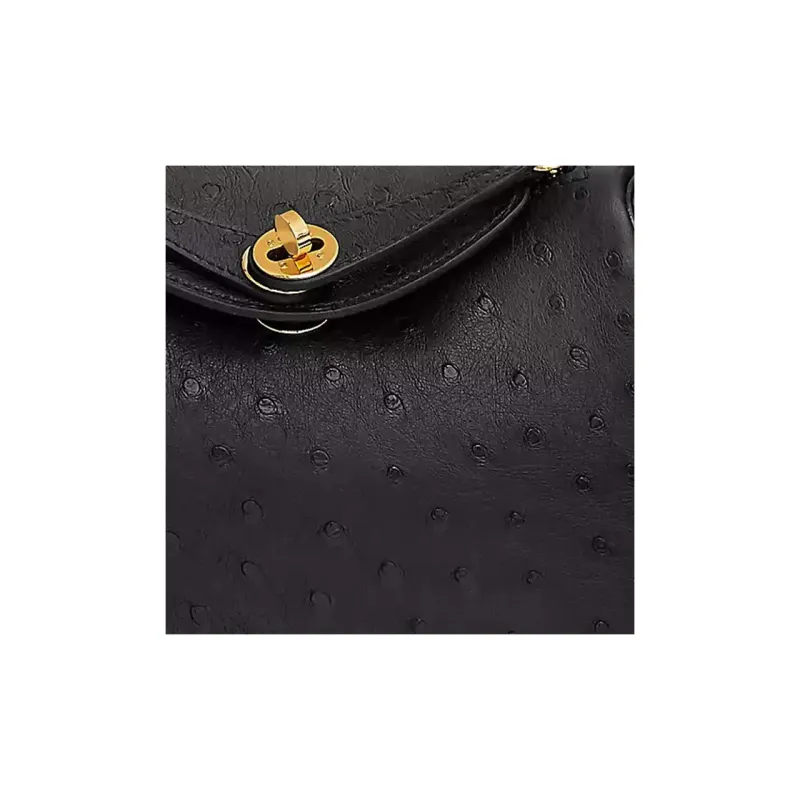 HERMES Lindy Ostrich Leather Handbag, Shoulder Bag, Crossbody Bag Mini Women's Black-3