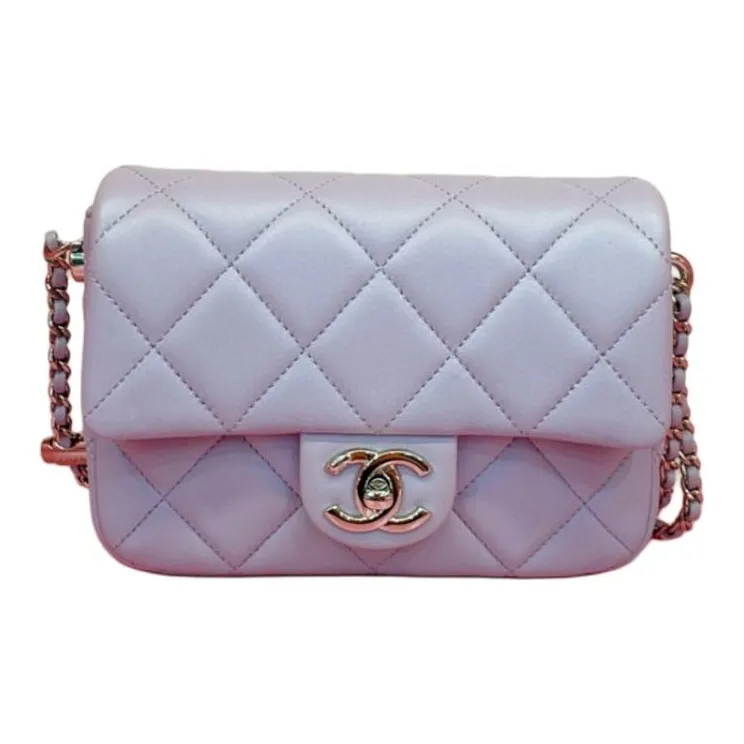 CHANEL Sheepskin Mini Square Flap Bag, Shoulder Bag, Crossbody Bag Women's Light Purple-0