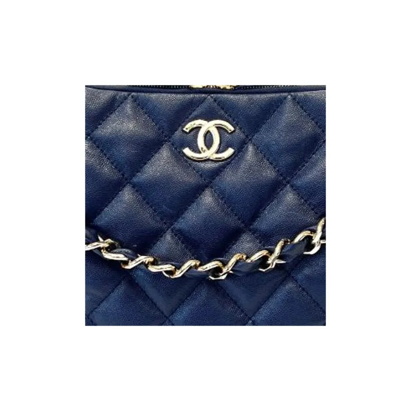 CHANEL Litchi Grain Cow Leather Handbag, Shoulder Bag Tubas Women's Marine Blue-1