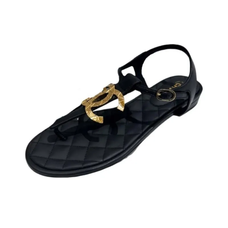 CHANEL One Strap Sandals Women's Black-0